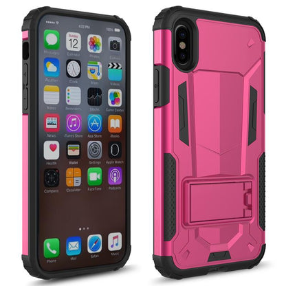 Zizo Hybrid Transformer dėklas – tvirtas dėklas, skirtas iPhone X, su atrama (karšto rožinė / juoda)