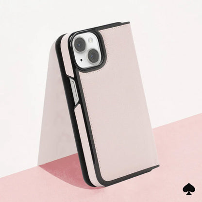 Kate Spade New York Wrap Folio dėklas – odinis atverčiamas dėklas, skirtas „iPhone 15“ (šviesiai pergamentinė)