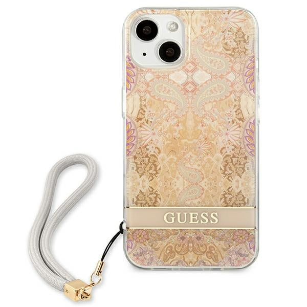 Guess Flower Cord - „iPhone 13 mini“ dėklas (auksinis)