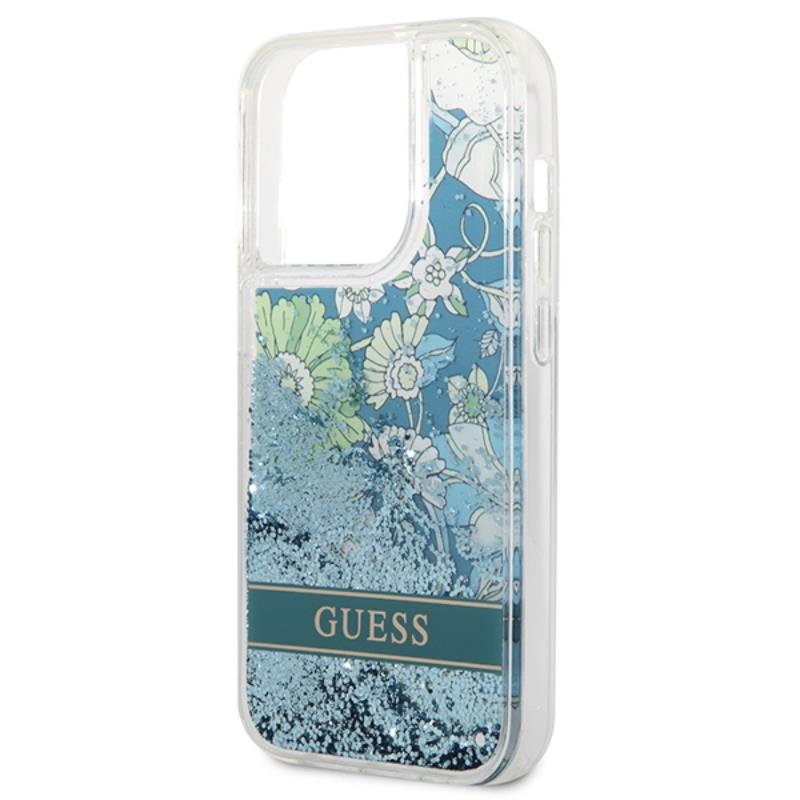 Guess Liquid Glitter Flower – dėklas iPhone 14 Pro Max (žalias)