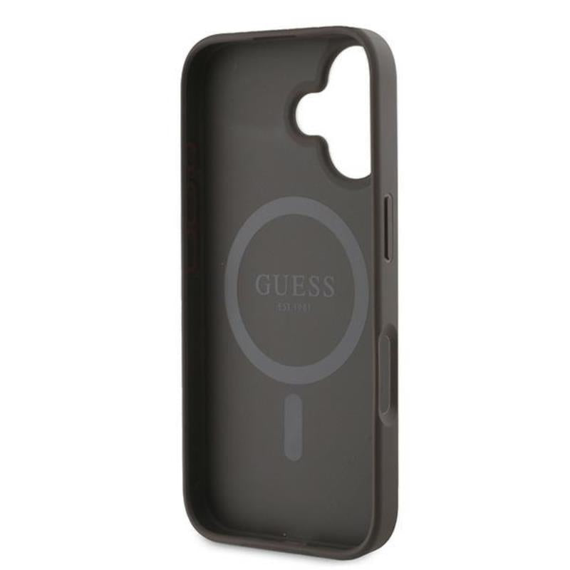 Guess 4G Ring Classic Logo MagSafe - dėklas, skirtas iPhone 16 Plus (rudas)