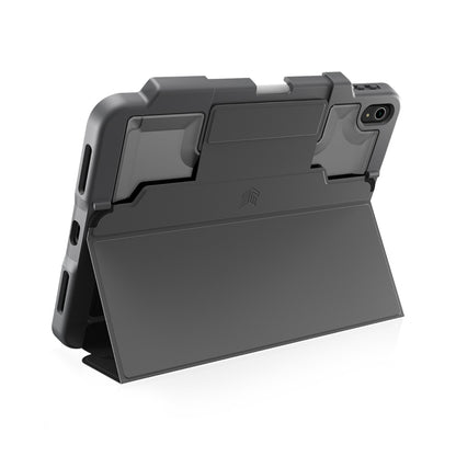 STM Dux Plus – Tvirtas dėklas, skirtas iPad 11 colių (2025) / 10,9 colių (2022) MIL-STD-810G, su Apple Pencil laikikliu (juodas) EDU/COM versija