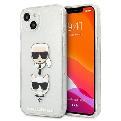 Karl Lagerfeld Glitter Karl & Choupette Head - dėklas skirtas iPhone 13 mini (Sidabro)