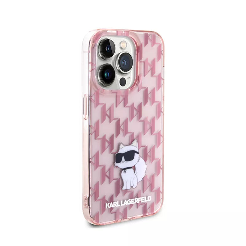 Karl Lagerfeld Monogram Choupette Dėklas iPhone 15 Pro (Rožinis)