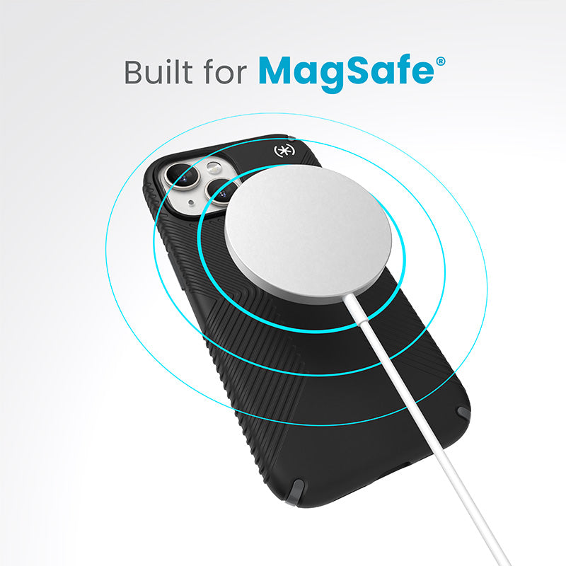 Speck Presidio2 Grip Magsafe - dėklas iPhone 17e / 16e / 15 / 14 / 13 (juodas / akmens pilkumo / baltas)