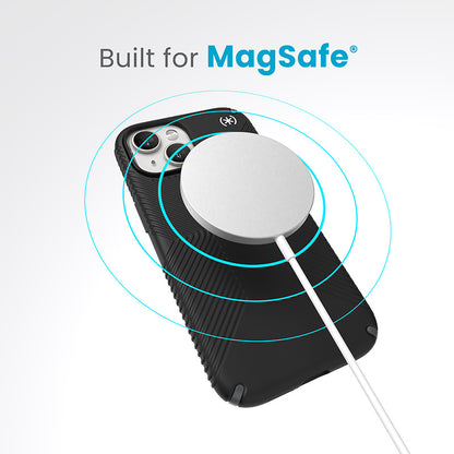 Speck Presidio2 Grip Magsafe - dėklas iPhone 17e / 16e / 15 / 14 / 13 (juodas / akmens pilkumo / baltas)