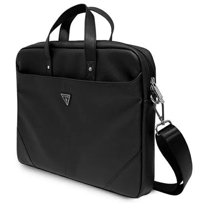 Guess Saffiano Triangle Logo kompiuterio krepšys – kompiuterio krepšys 15”/ 16” (juodas)