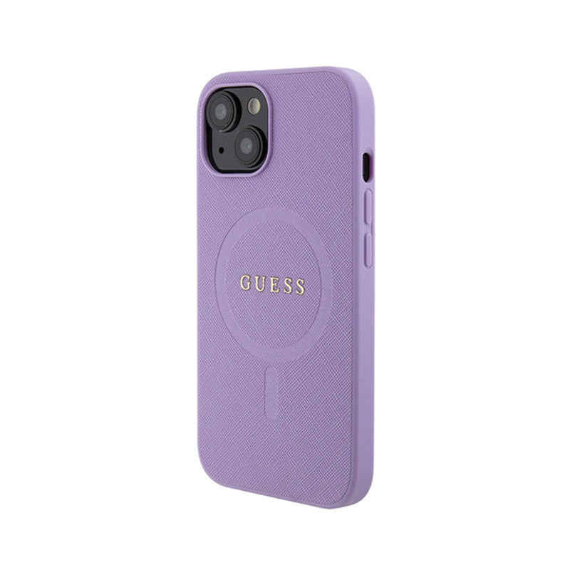 Guess Saffiano MagSafe - iPhone 15 dėklas (violetinis)