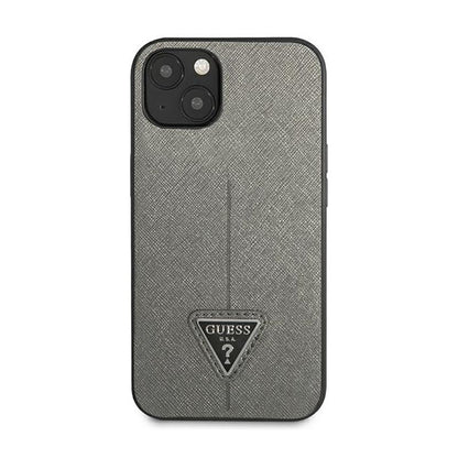 Guess Saffiano Triangle Logo dėklas – Dėklas iPhone 14 Plus (Sidabrinis)