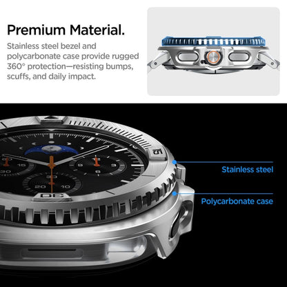 Spigen Bezel Tune Pro Pilot - Dėklas / Apsauginis rėmelis, skirtas Samsung Galaxy Watch 8 Classic 46 mm (Sidabrinis)