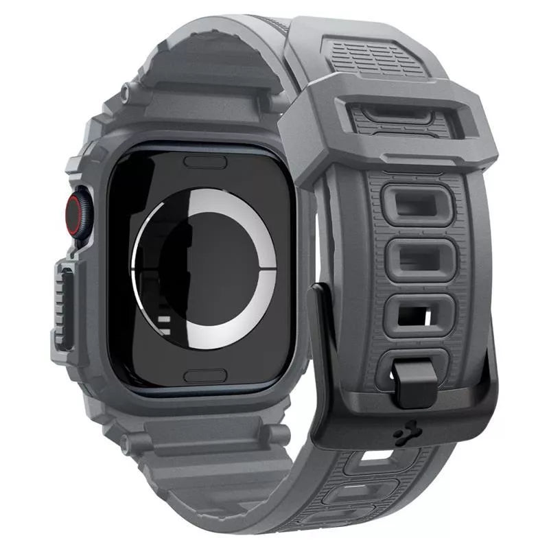 Spigen Rugged Armor Pro – dirželis su dėklu, skirtas „Apple Watch 10“ 46 mm (tamsiai pilka)
