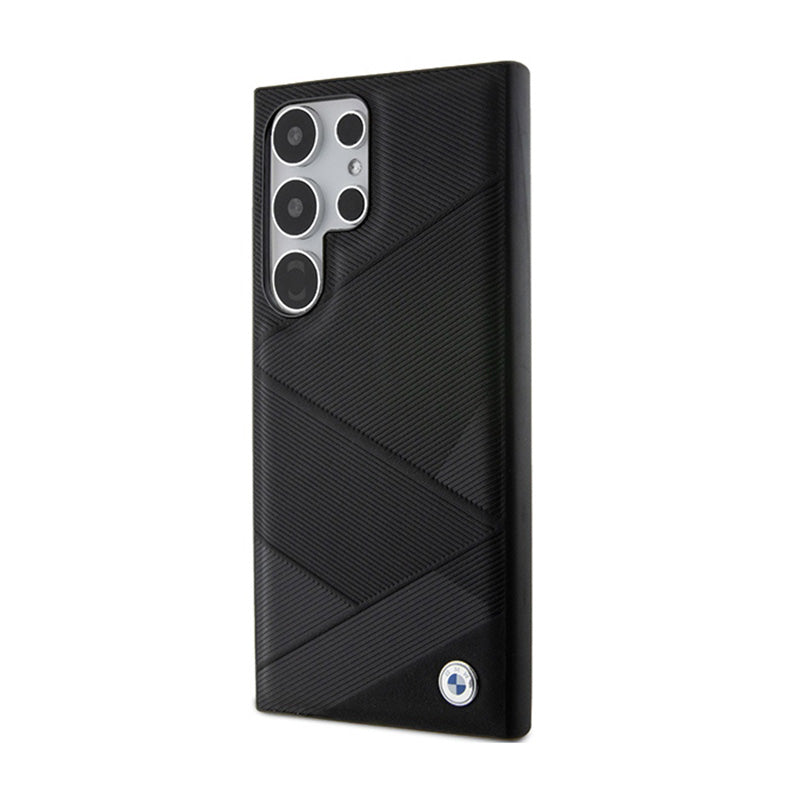 BMW Signature Leather Crossing Lines Pattern – dėklas, skirtas Samsung Galaxy S24 Ultra (juodas)