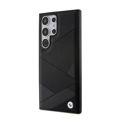 BMW Signature Leather Crossing Lines Pattern – dėklas, skirtas Samsung Galaxy S24 Ultra (juodas)