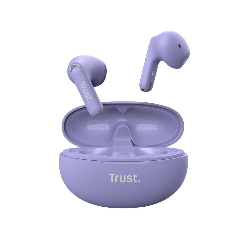 Trust Yavi – belaidės Bluetooth TWS ausinės su įkrovimo dėklu ir ENC (violetinės spalvos)