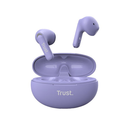 Trust Yavi – belaidės Bluetooth TWS ausinės su įkrovimo dėklu ir ENC (violetinės spalvos)