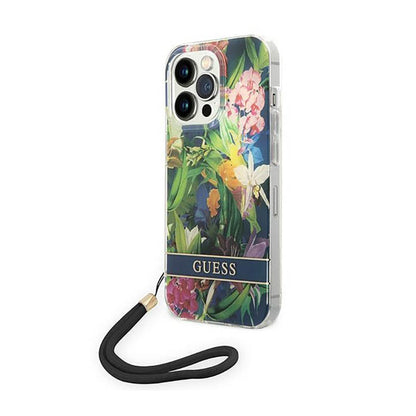 Guess Flower Cord – dėklas, skirtas „iPhone 14 Pro Max“ (mėlynas)