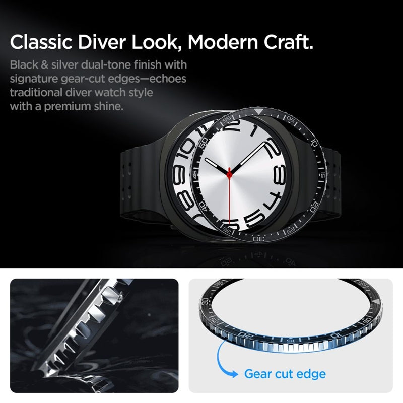 Spigen Bezel Tune Diver - Apsauginis korpusas / Bezel žiedas, skirtas Samsung Galaxy Watch 8 44 mm (Juodas)