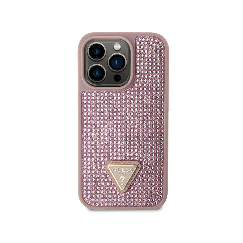 Guess Rhinestone Triangle – dėklas, skirtas iPhone 14 Pro (rožinis)