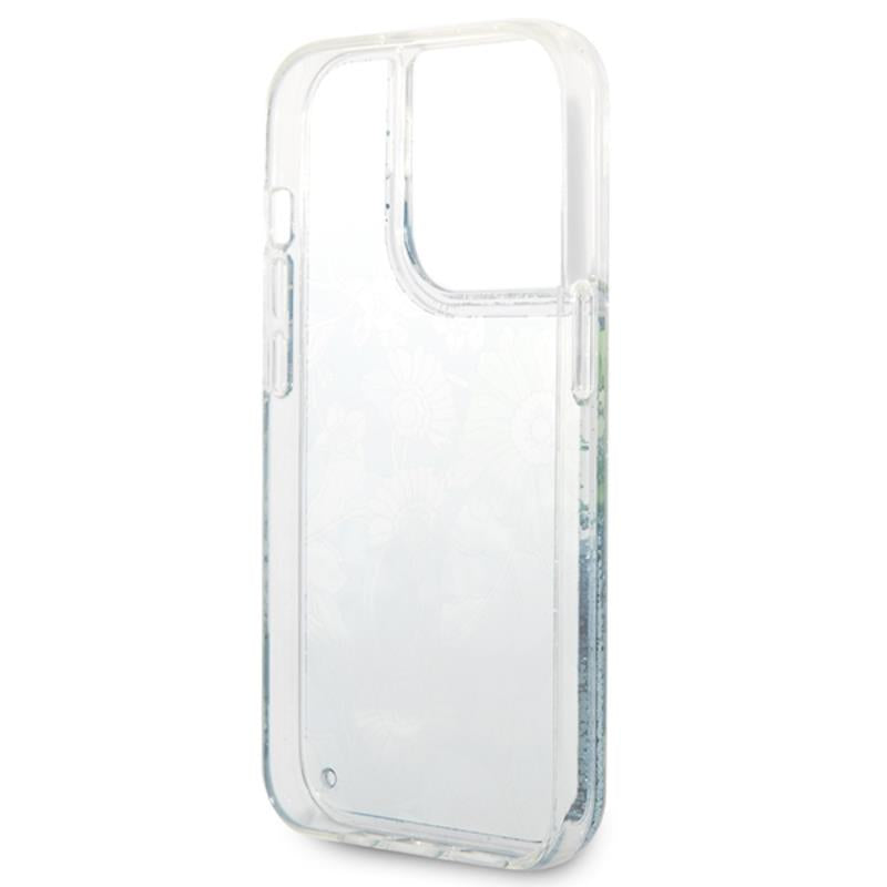Guess Liquid Glitter Flower – dėklas iPhone 14 Pro Max (žalias)