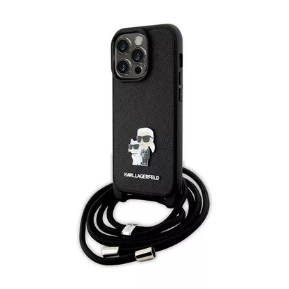 Karl Lagerfeld Crossbody Saffiano Metal Pin Karl & Choupette - iPhone 14 Pro dėklas (Juodas)