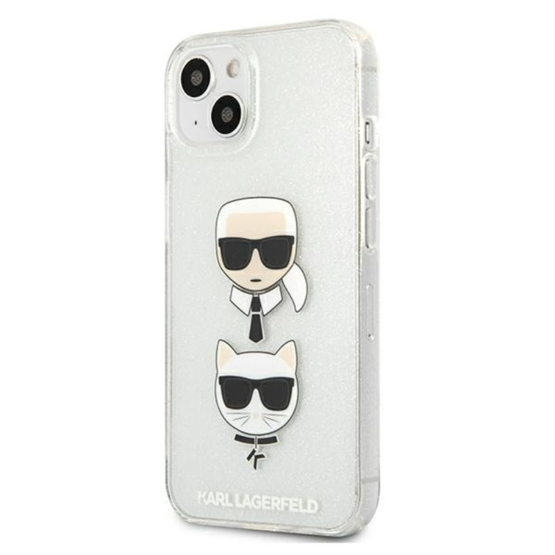 Karl Lagerfeld Glitter Karl & Choupette Head - dėklas skirtas iPhone 13 mini (Sidabro)