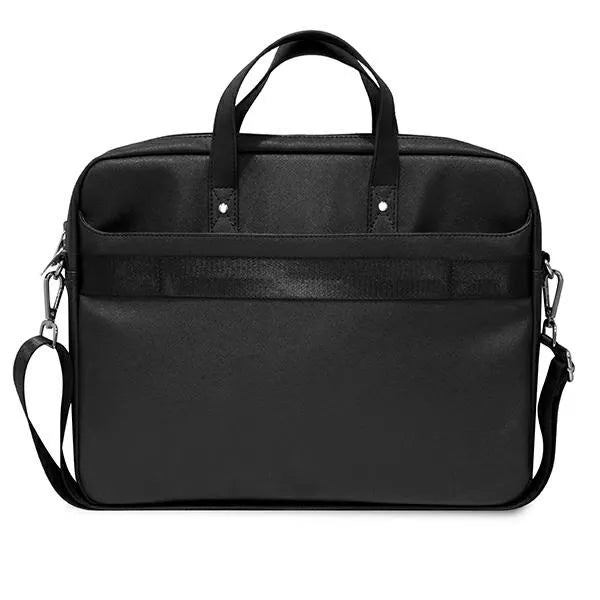 Guess Saffiano Triangle Logo kompiuterio krepšys – kompiuterio krepšys 15”/ 16” (juodas)