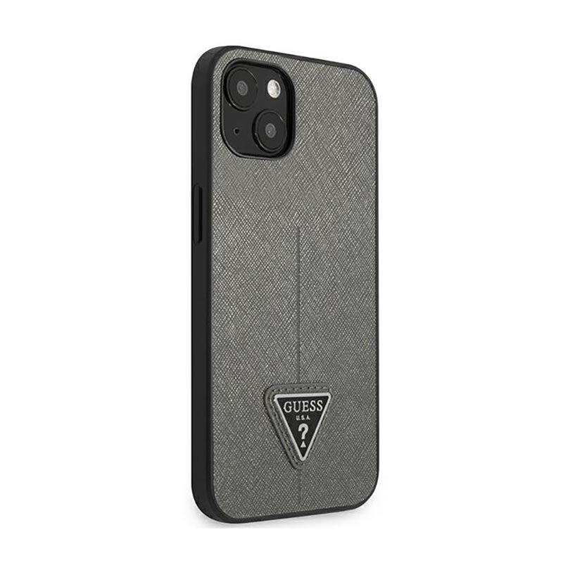 Guess Saffiano Triangle Logo dėklas – Dėklas iPhone 14 Plus (Sidabrinis)