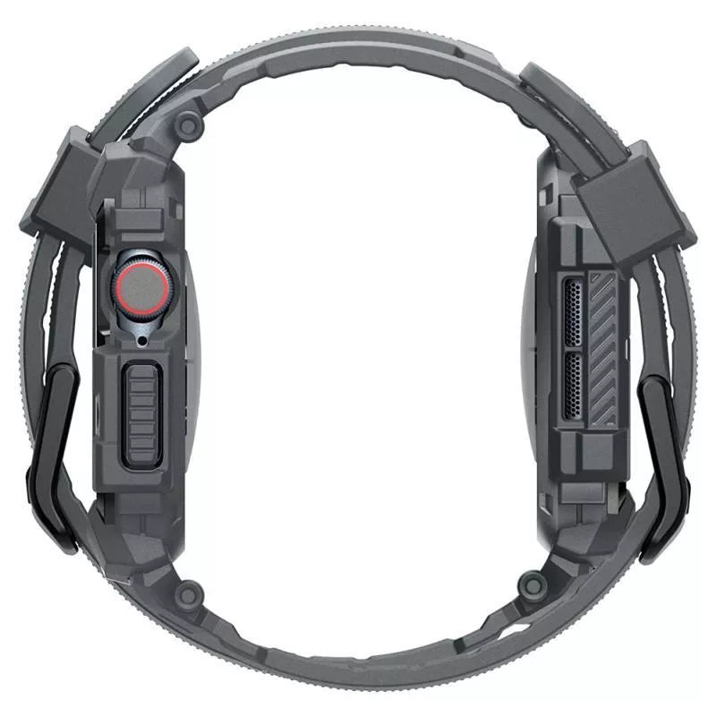 Spigen Rugged Armor Pro – dirželis su dėklu, skirtas „Apple Watch 10“ 46 mm (tamsiai pilka)