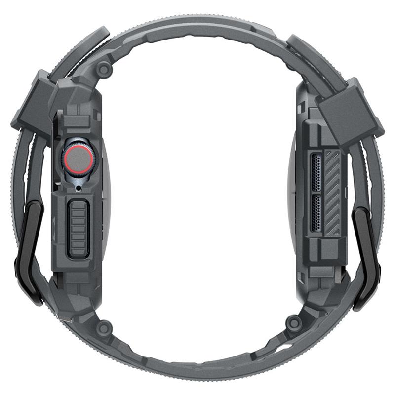 Spigen Rugged Armor Pro – dirželis su dėklu, skirtas „Apple Watch 10“ 46 mm (tamsiai pilka)