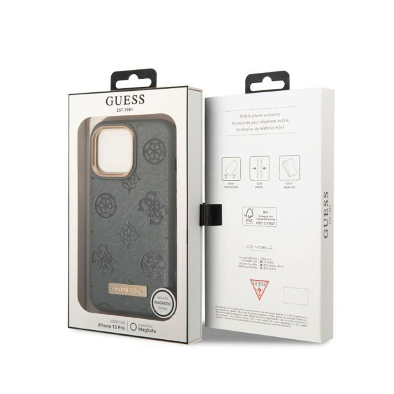 Guess Peony Logo Plate MagSafe – dėklas, skirtas iPhone 13 Pro Max (pilkas)