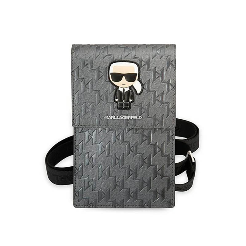 Karl Lagerfeld Monogram Ikonik Patch Piniginė Telefono Dėklas - Telefono ir aksesuarų dėklas (Sidabro spalva)
