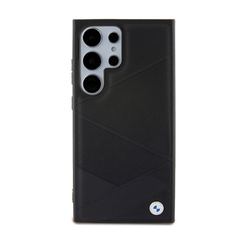 BMW Signature Leather Crossing Lines Pattern – dėklas, skirtas Samsung Galaxy S24 Ultra (juodas)