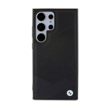 BMW Signature Leather Crossing Lines Pattern – dėklas, skirtas Samsung Galaxy S24 Ultra (juodas)