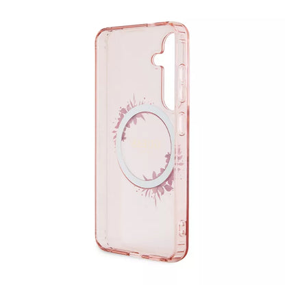 Guess IML Gėlių vainikas MagSafe dėklas Samsung Galaxy S24 (Rožinis)