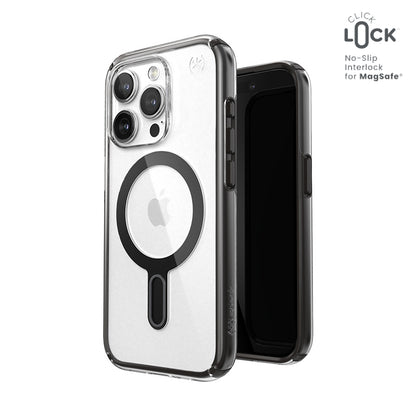 Speck Presidio Perfect-Clear ClickLock & Magsafe – Dėklas iPhone 15 Pro (Skaidrus / Matinis juodas / Tamsiai pilkas)