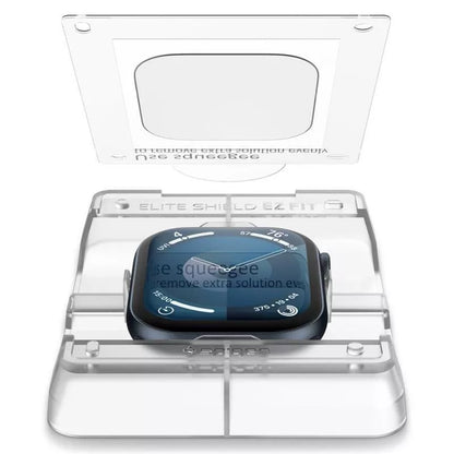 Spigen Elite Shield EZ Fit 2-Pack – hibridinis stiklo ekrano apsaugos rinkinys, skirtas Apple Watch 10 46 mm (skaidrus)