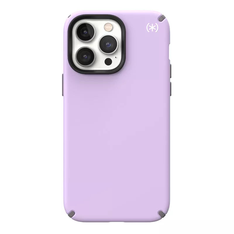 "Speck Presidio2 Pro" - dėklas "iPhone 14 Pro Max" su MICROBAN danga (pavasario violetinės / debesų pilkumo / baltos spalvos)