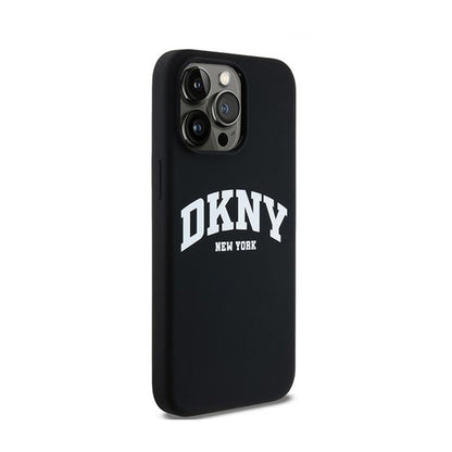 DKNY Liquid Silicone White Printed Logo MagSafe - dėklas, skirtas „iPhone 13 Pro Max“ (juodas)