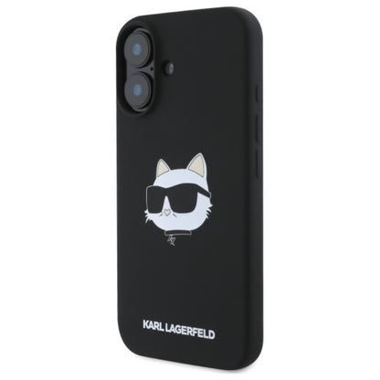 Karl Lagerfeld Silicone Choupette Head Print MagSafe - dėklas iPhone 16 (juodas)