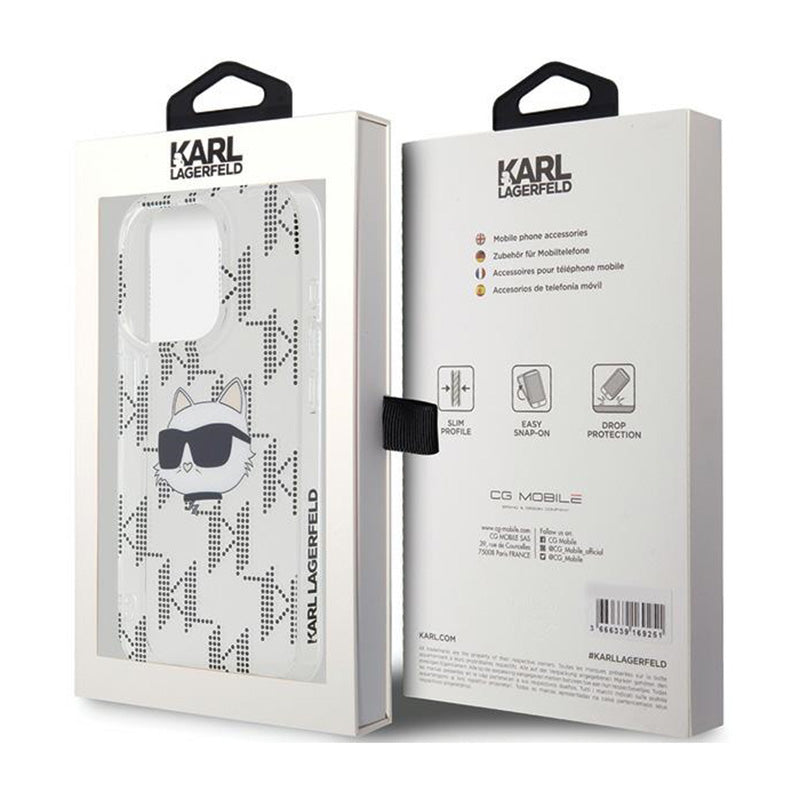 Karl Lagerfeld IML Choupette Head & Monogram - iPhone 15 Pro dėklas (Skaidrus)
