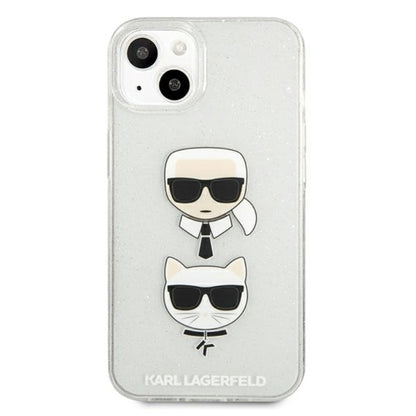 Karl Lagerfeld Glitter Karl & Choupette Head - dėklas skirtas iPhone 13 mini (Sidabro)
