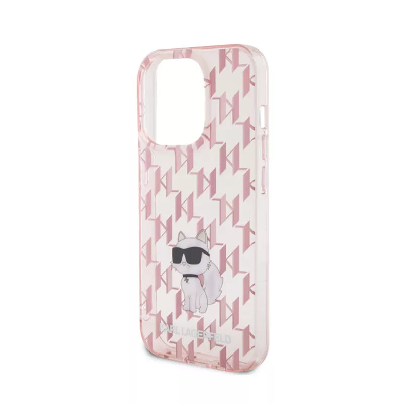 Karl Lagerfeld Monogram Choupette Dėklas iPhone 15 Pro (Rožinis)