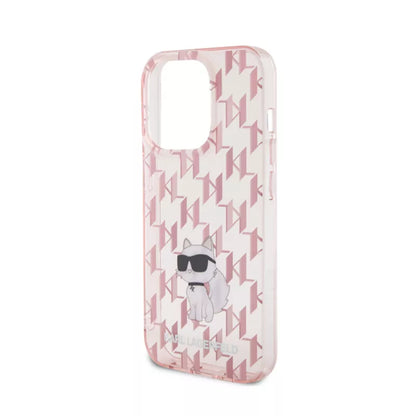 Karl Lagerfeld Monogram Choupette Dėklas iPhone 15 Pro (Rožinis)