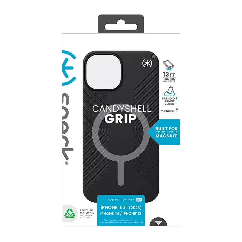Speck Presidio2 Grip Magsafe – dėklas, skirtas iPhone 16e / iPhone 15 / iPhone 14 / iPhone 13 (juodas / skalūno pilkumo / baltas)