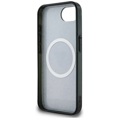 Guess IML Metal Glitter 4G Circle Triangle MagSafe – dėklas, skirtas iPhone 16e (juodas)