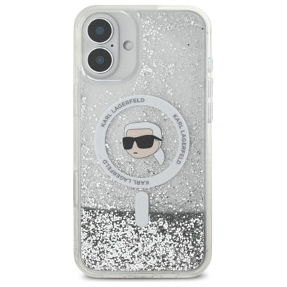 Karl Lagerfeld Liquid Glitter Karl Head MagSafe – dėklas iPhone 16 (skaidrus)