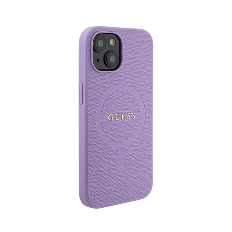 Guess Saffiano MagSafe - iPhone 15 dėklas (violetinis)