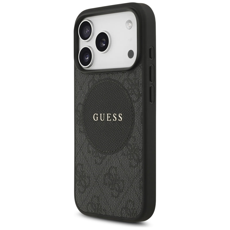 Guess 4G Circle Classic Logo MagSafe dėklas iPhone 17 Pro (juodas)