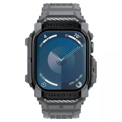 Spigen Rugged Armor Pro – dirželis su dėklu, skirtas „Apple Watch 10“ 46 mm (tamsiai pilka)