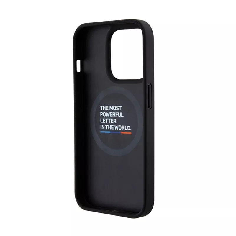 BMW Dygsniuotas Trikolorinis MagSafe dėklas iPhone 15 Pro Max (Juodas)